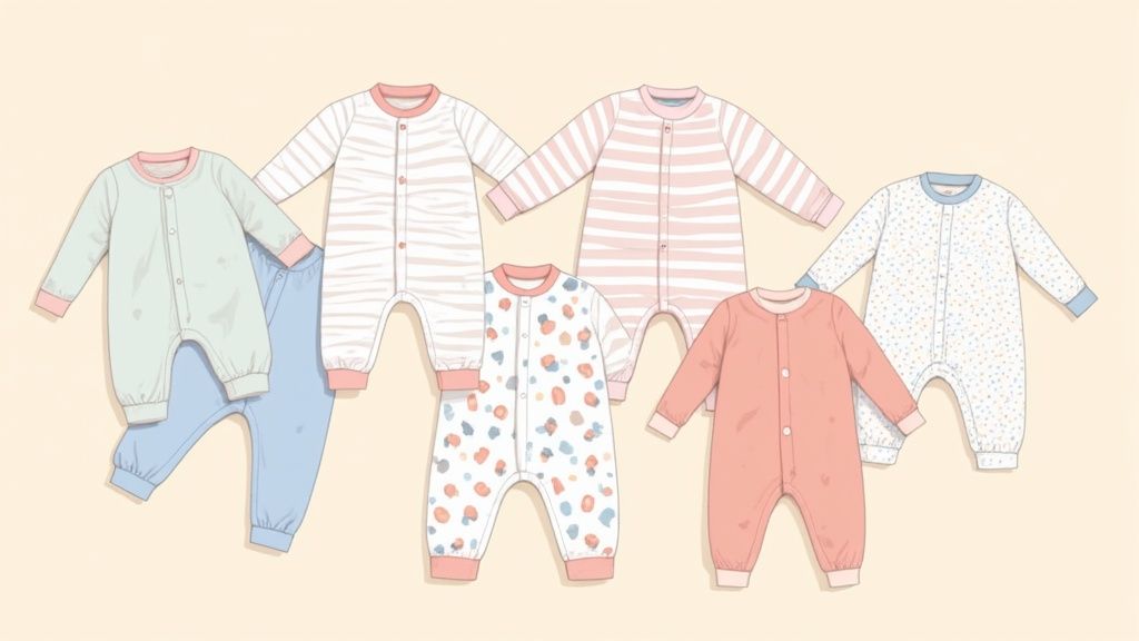 A happy toddler wearing stylish two-piece pajamas.