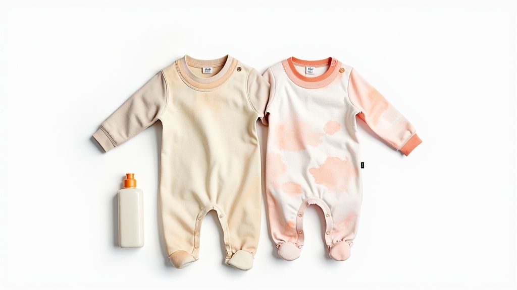 Mom folding laundry with her child