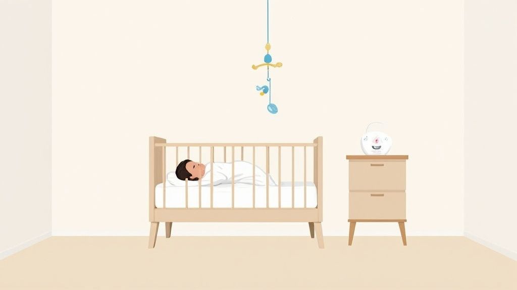 A peaceful, well-organized nursery with a crib and changing table.