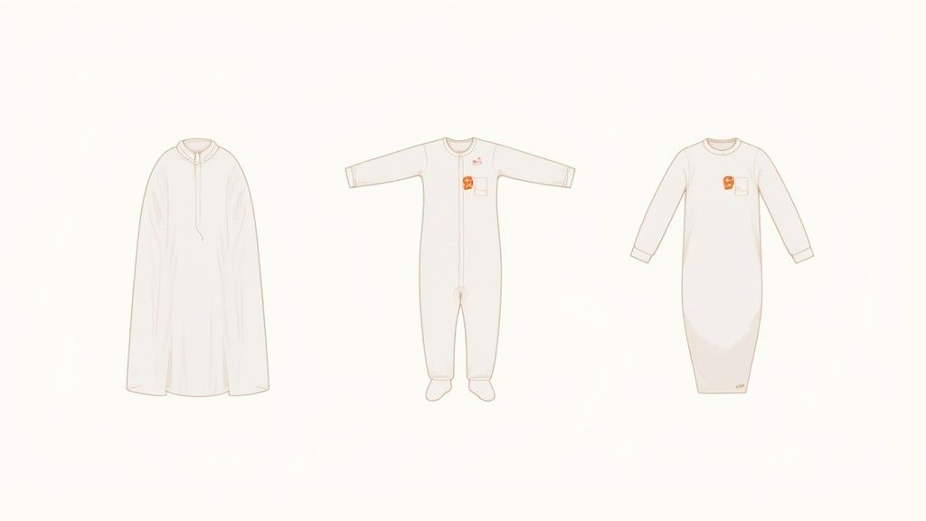 A baby sleeping safely in a wearable blanket in their crib.