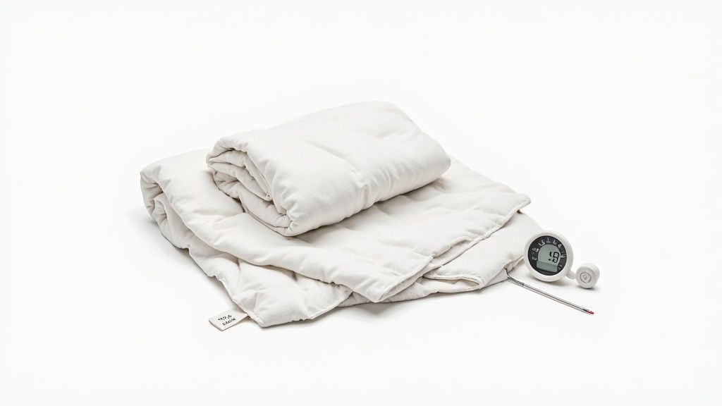 A mother holding her sleeping baby who is wearing a comfortable sleep sack.