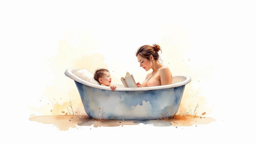 A mother gives her 10-month-old a gentle massage as part of their bedtime routine.