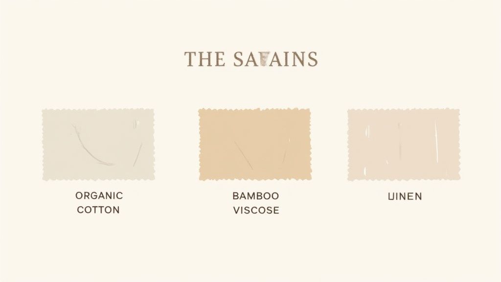 A close-up of soft organic cotton fabric in a neutral color.
