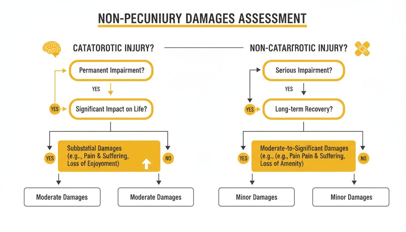 Flowchart illustrating the assessment process for non-pecuniary damages based on injury type and severity.