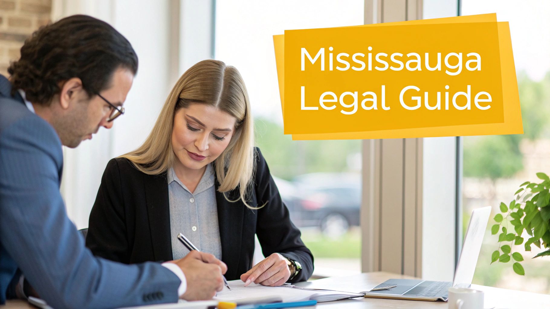 A lawyer reviewing documents in an office setting.