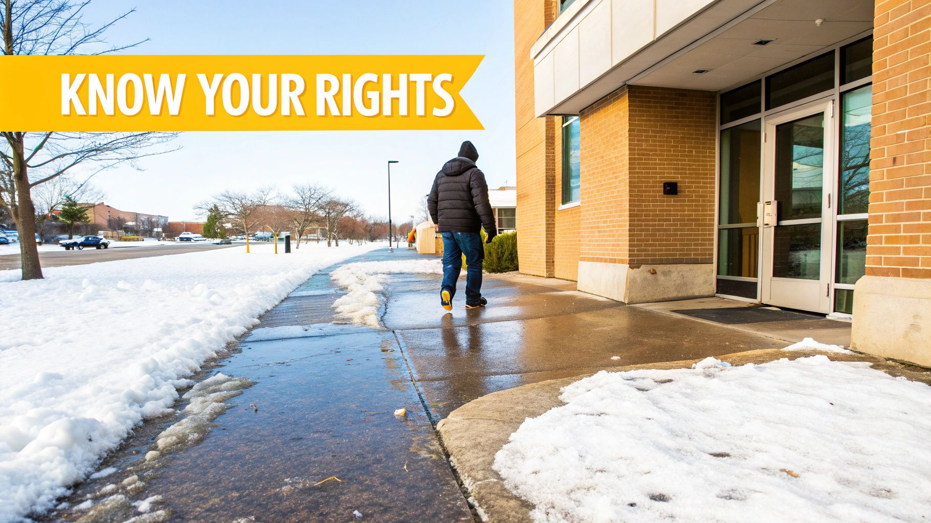 Person slipping on icy Mississauga sidewalk