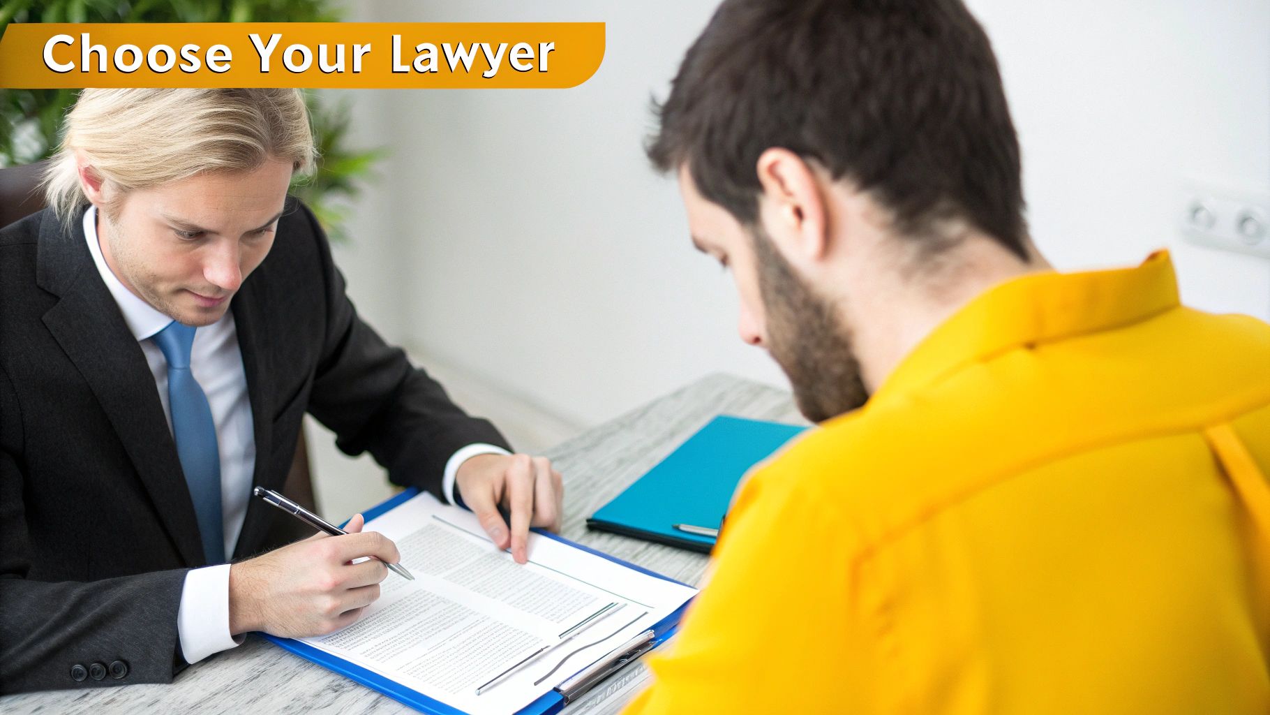 A lawyer meeting with clients in a modern Mississauga office.