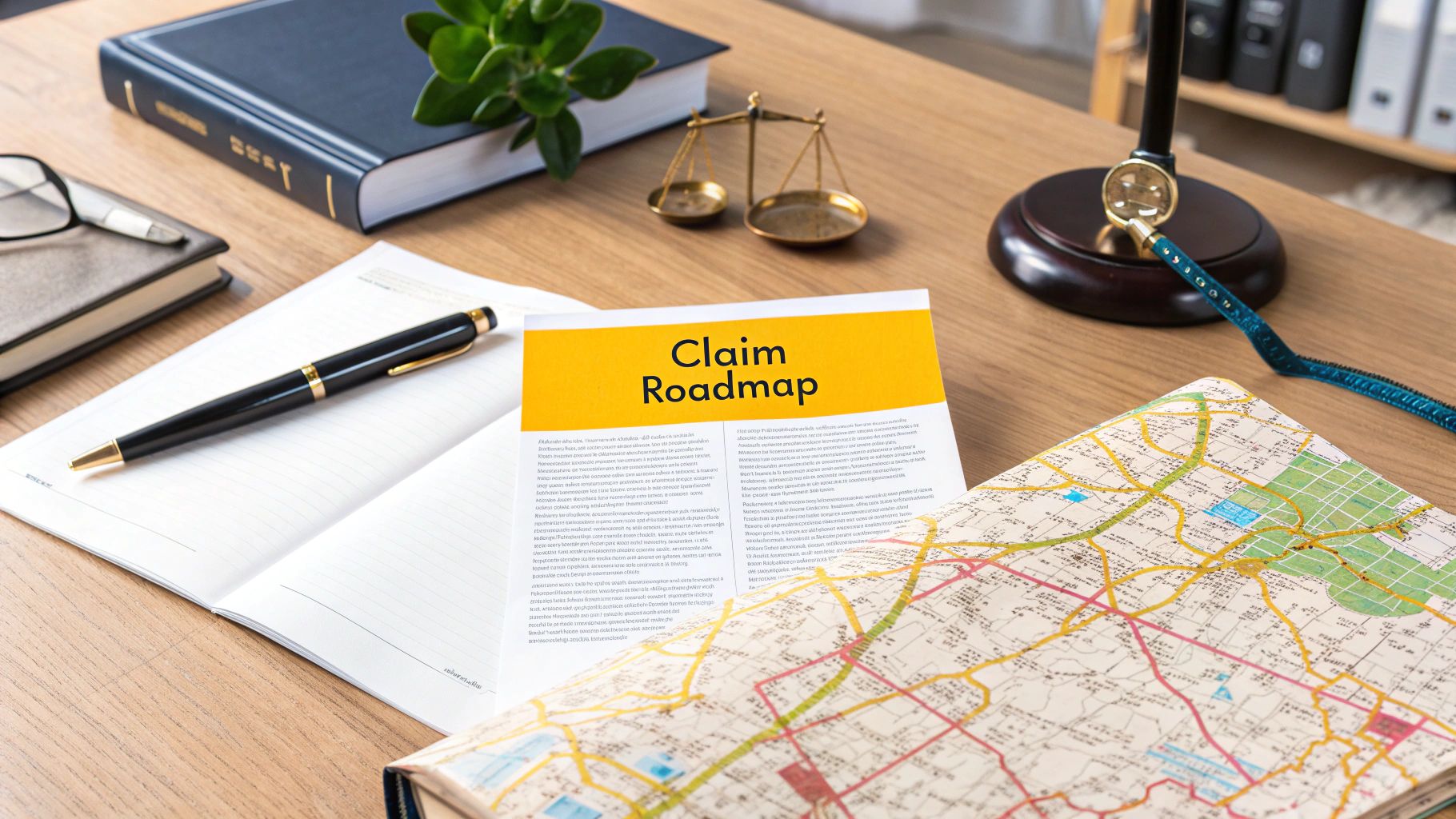 A roadmap showing a journey from point A to point B, symbolizing the legal process of a car accident claim