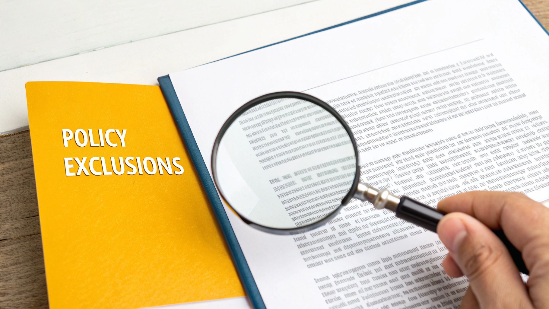 A formal denial letter from an insurance company resting on a wooden desk.