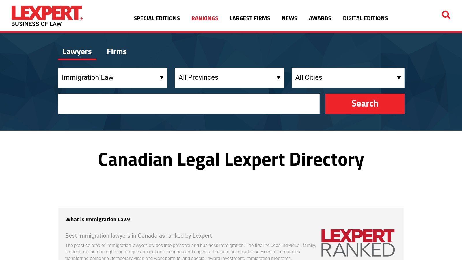 Lexpert – Immigration Law Rankings/Directory