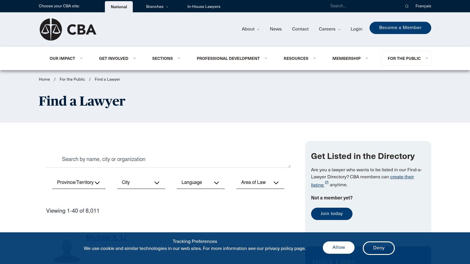 Canadian Bar Association – Find‑a‑Lawyer