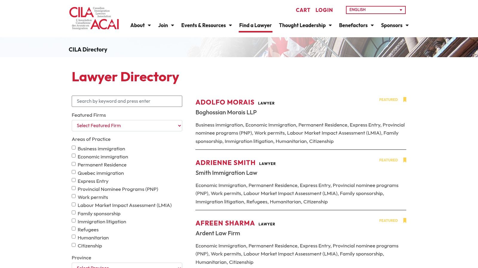Canadian Immigration Lawyers Association (CILA) – Lawyer Directory