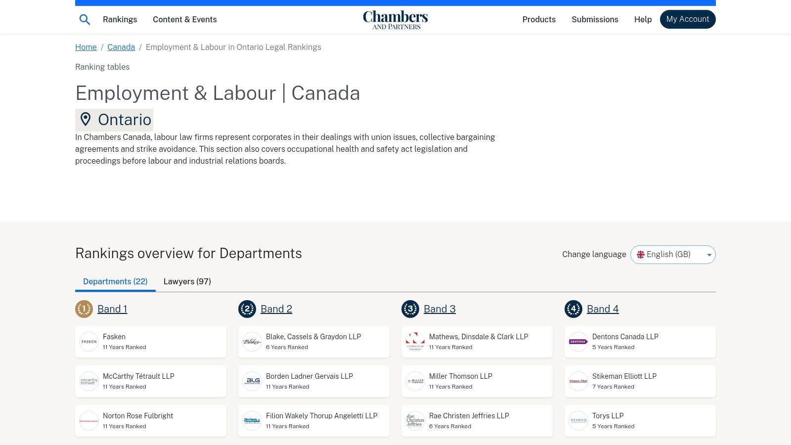 Chambers Canada – Employment & Labour (Ontario) Rankings
