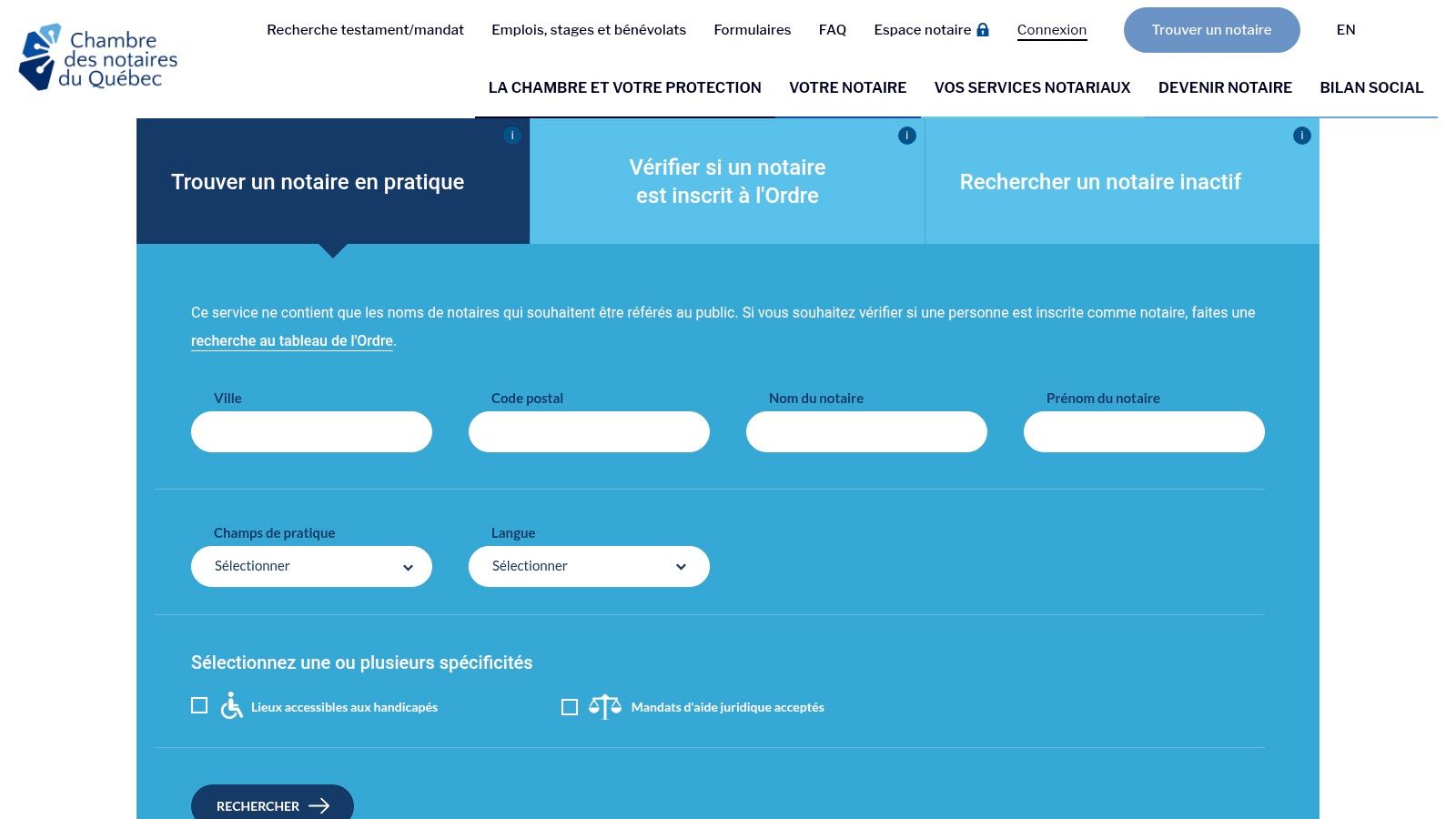 Chambre des notaires du Québec – Trouver un notaire
