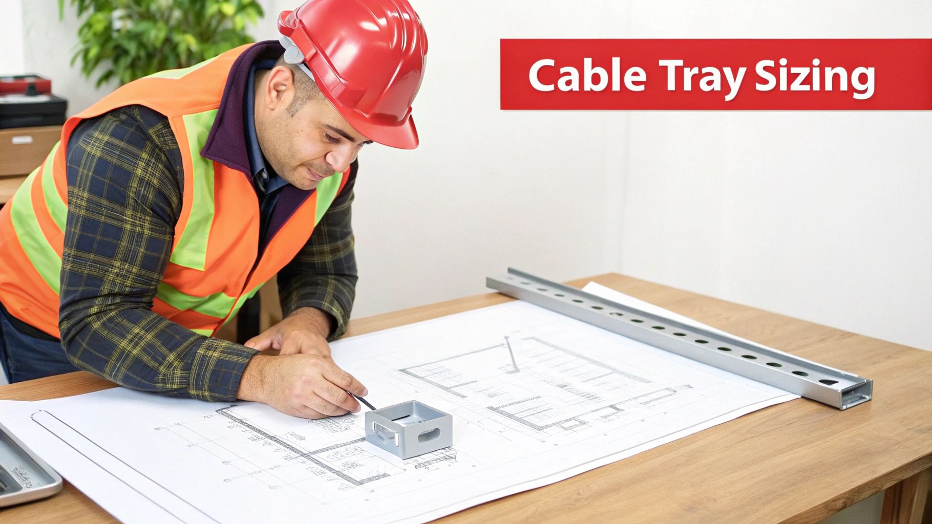 Engineers reviewing cable tray installation plans in a modern building in the UAE.