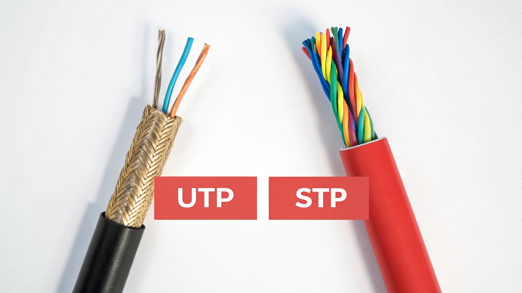 An assortment of shielded and unshielded network LAN cables showing their internal construction.