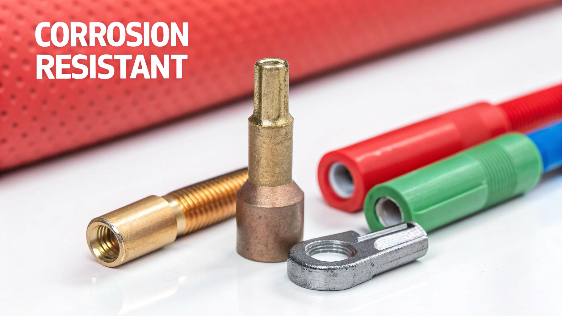 A close-up of various high-quality pin type lugs, showing the detailed construction of their copper barrels and insulated sleeves, arranged neatly for inspection.