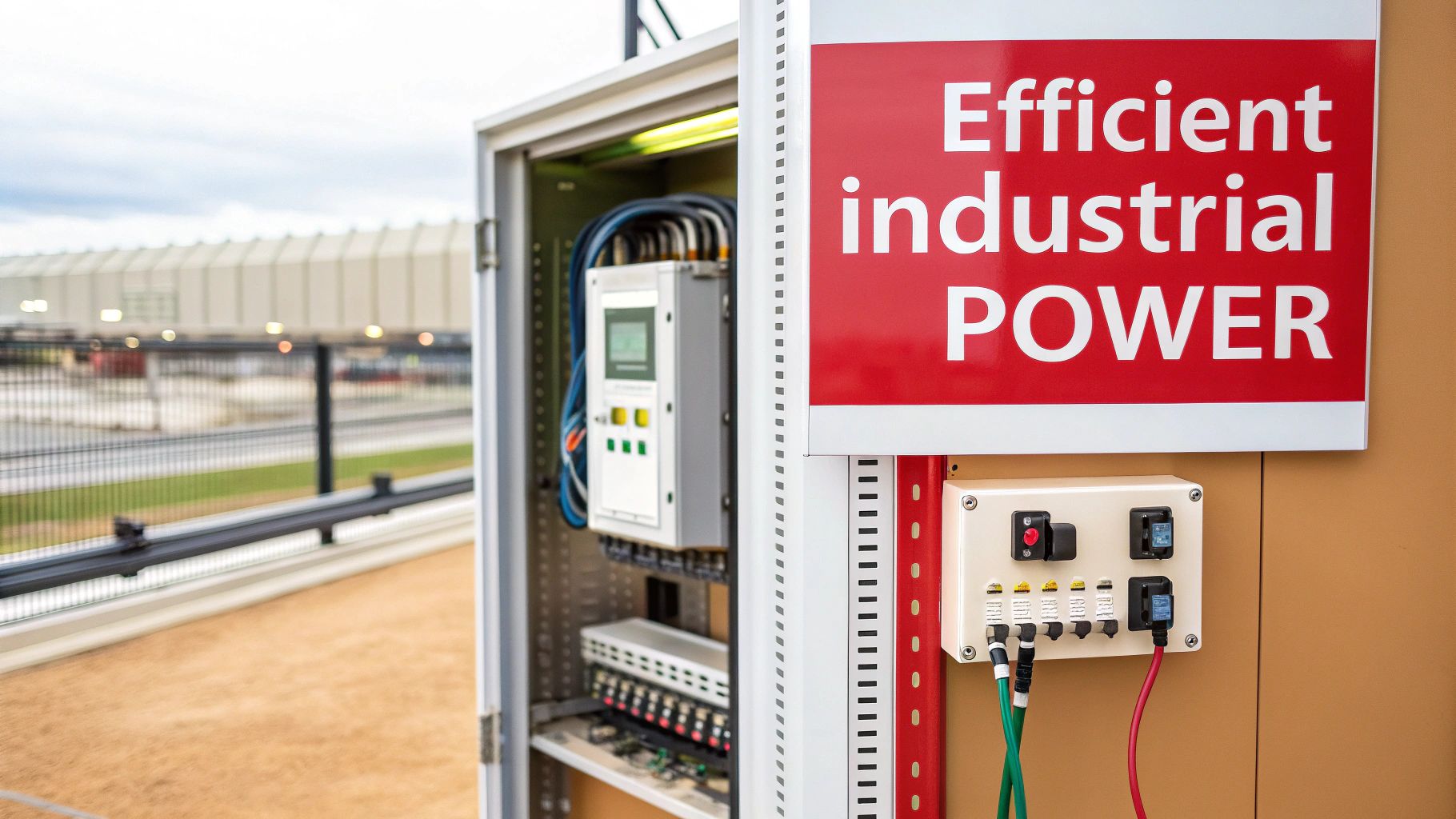A close-up of a Power Supply SMPS unit installed on a DIN rail, showing wiring and terminals.