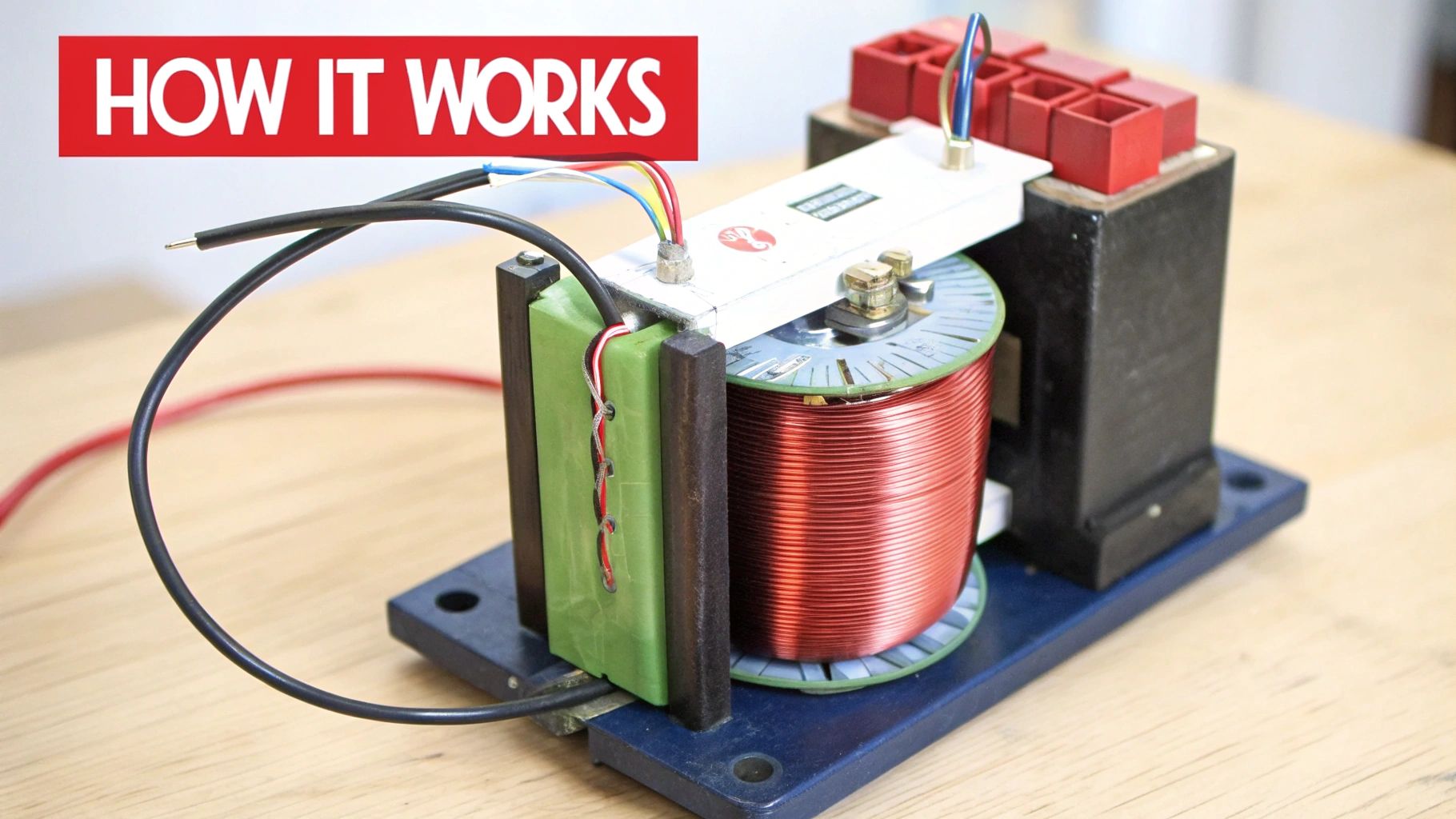 Diagram showing the internal workings of a step down power transformer