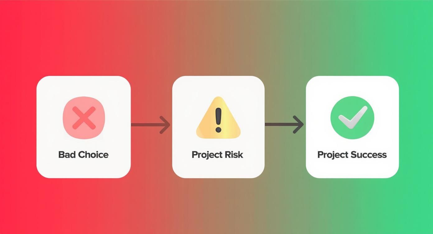 A diagram illustrating the project lifecycle: bad choice leads to project risk, which can lead to project success.