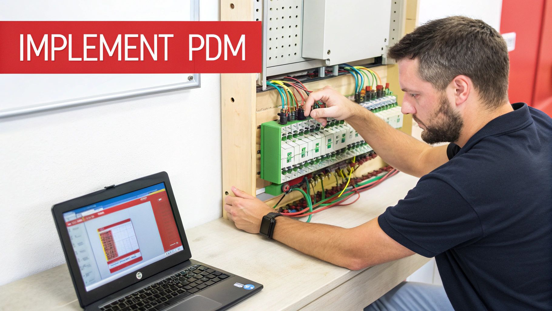 An engineer working on integrating new sensor technology with a legacy electrical panel, symbolizing the implementation of advanced maintenance strategies.