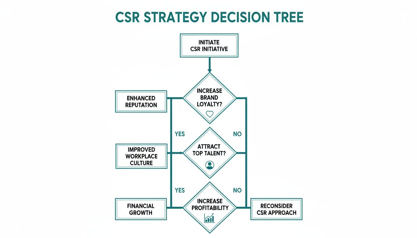 Decision tree illustrating the CSR strategy process and potential benefits or reconsideration.