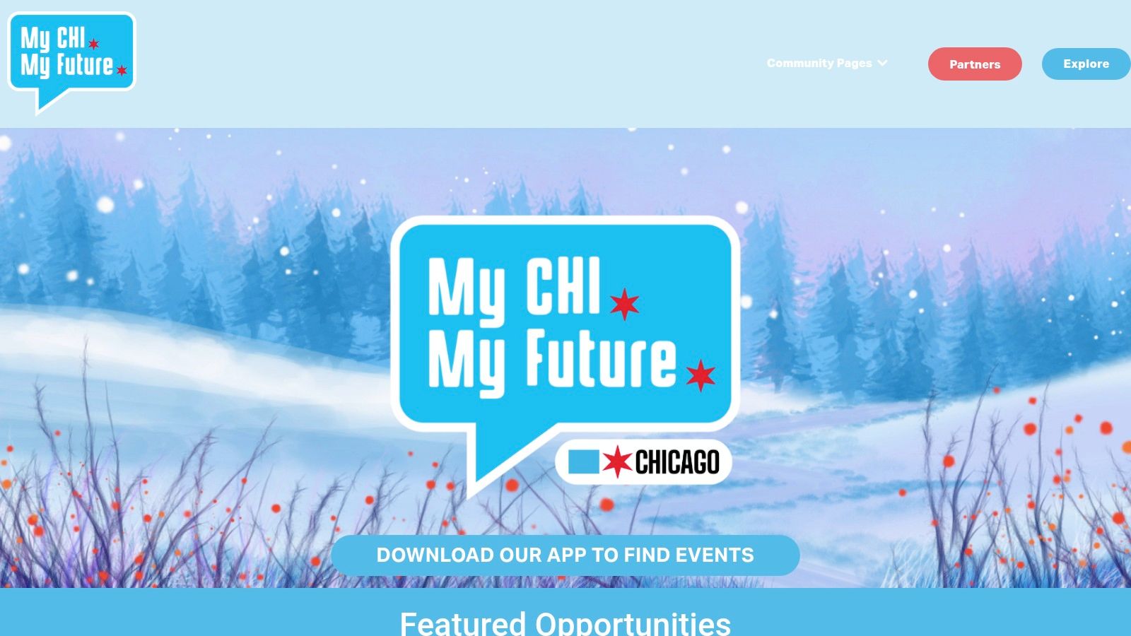 The homepage of the My CHI. My Future. website, showcasing programs for Chicago youth during the winter season.