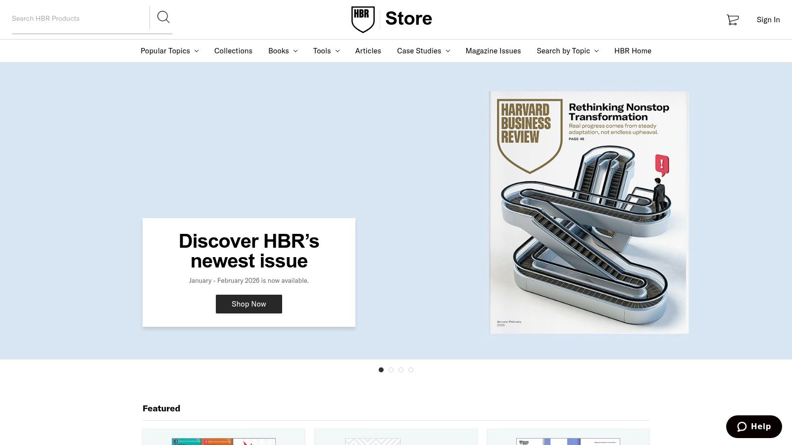 A screenshot of the Harvard Business Review (HBR) Store, a source for best seller business books.