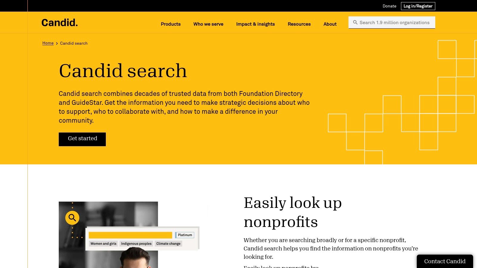 A screenshot of the Candid website showing the search filters available to find charities in Chicago.