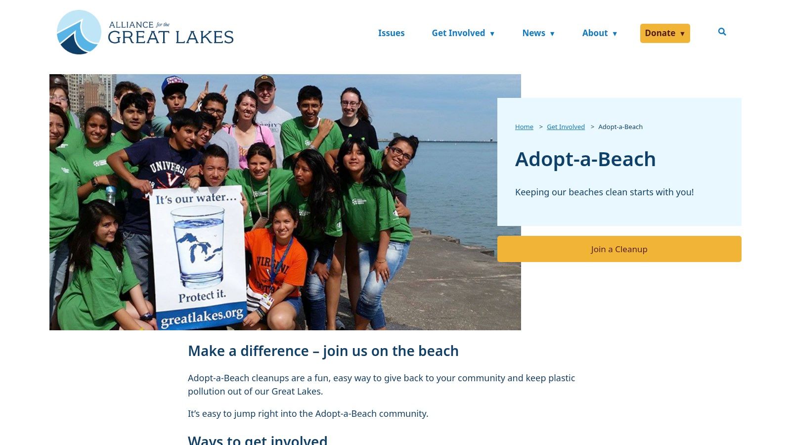 Alliance for the Great Lakes – Adopt-a-Beach
