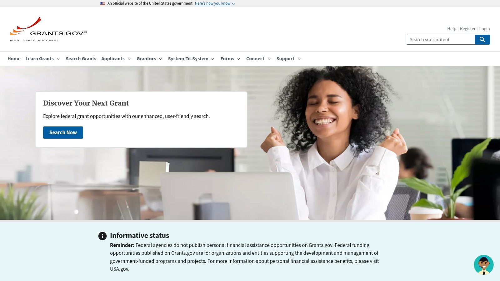 A screenshot of the Grants.gov search interface showing results for garden-related grants.