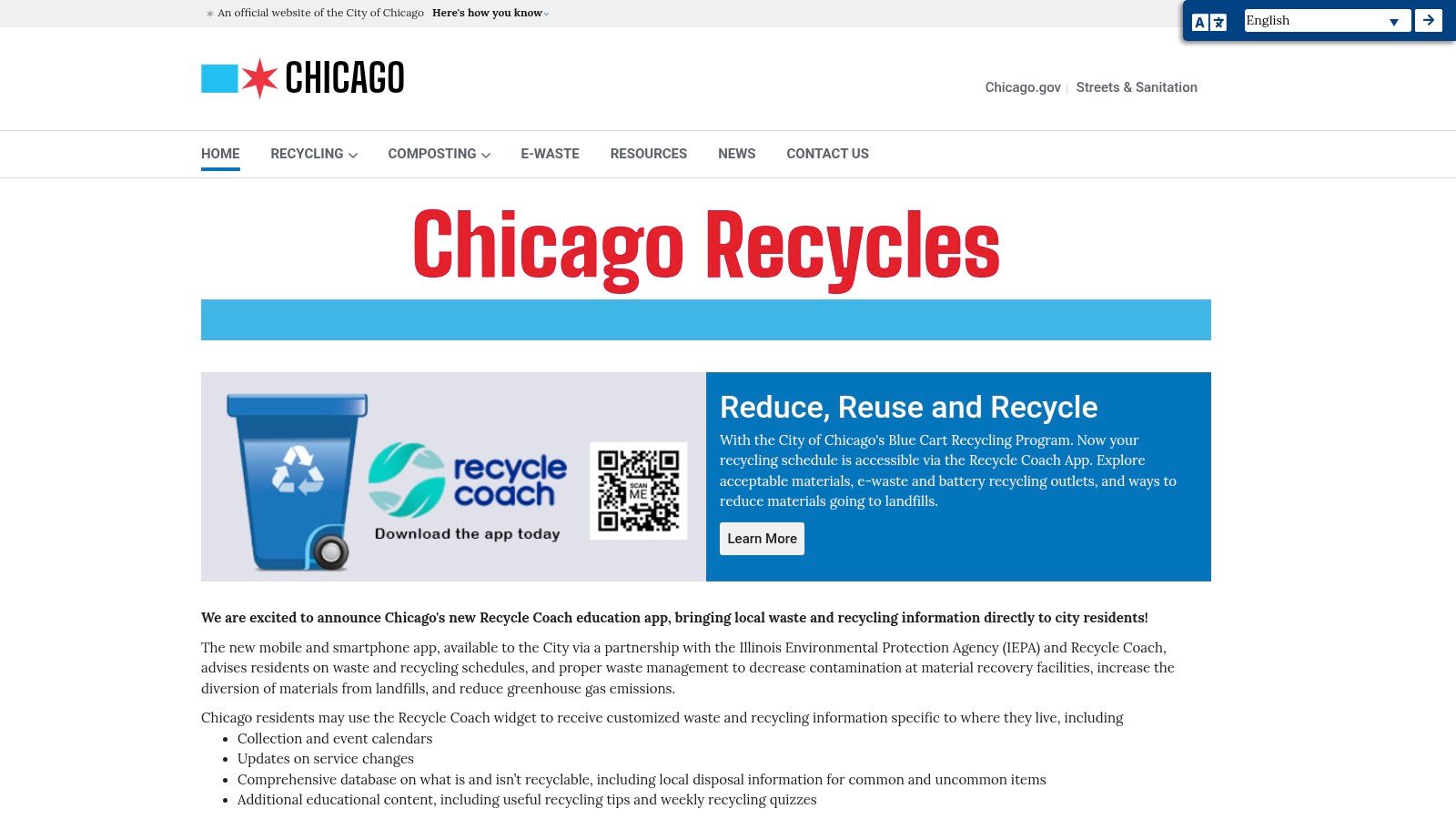 Chicago Recycles (Recycle Coach web app)