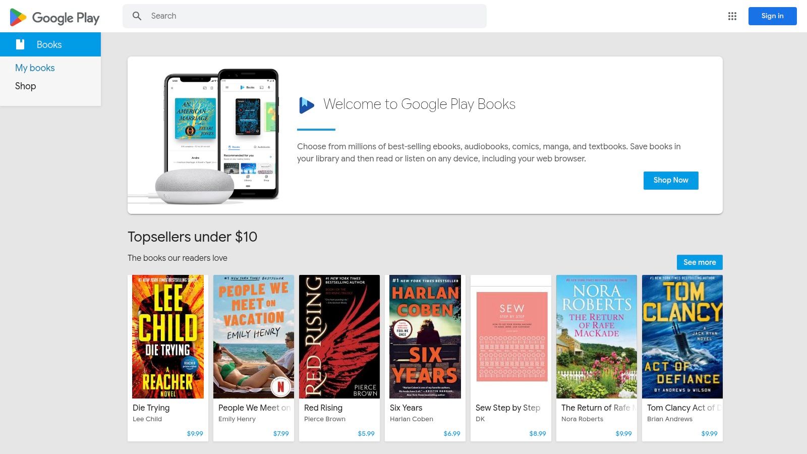 A screenshot of the Google Play Books interface showcasing best seller business books.