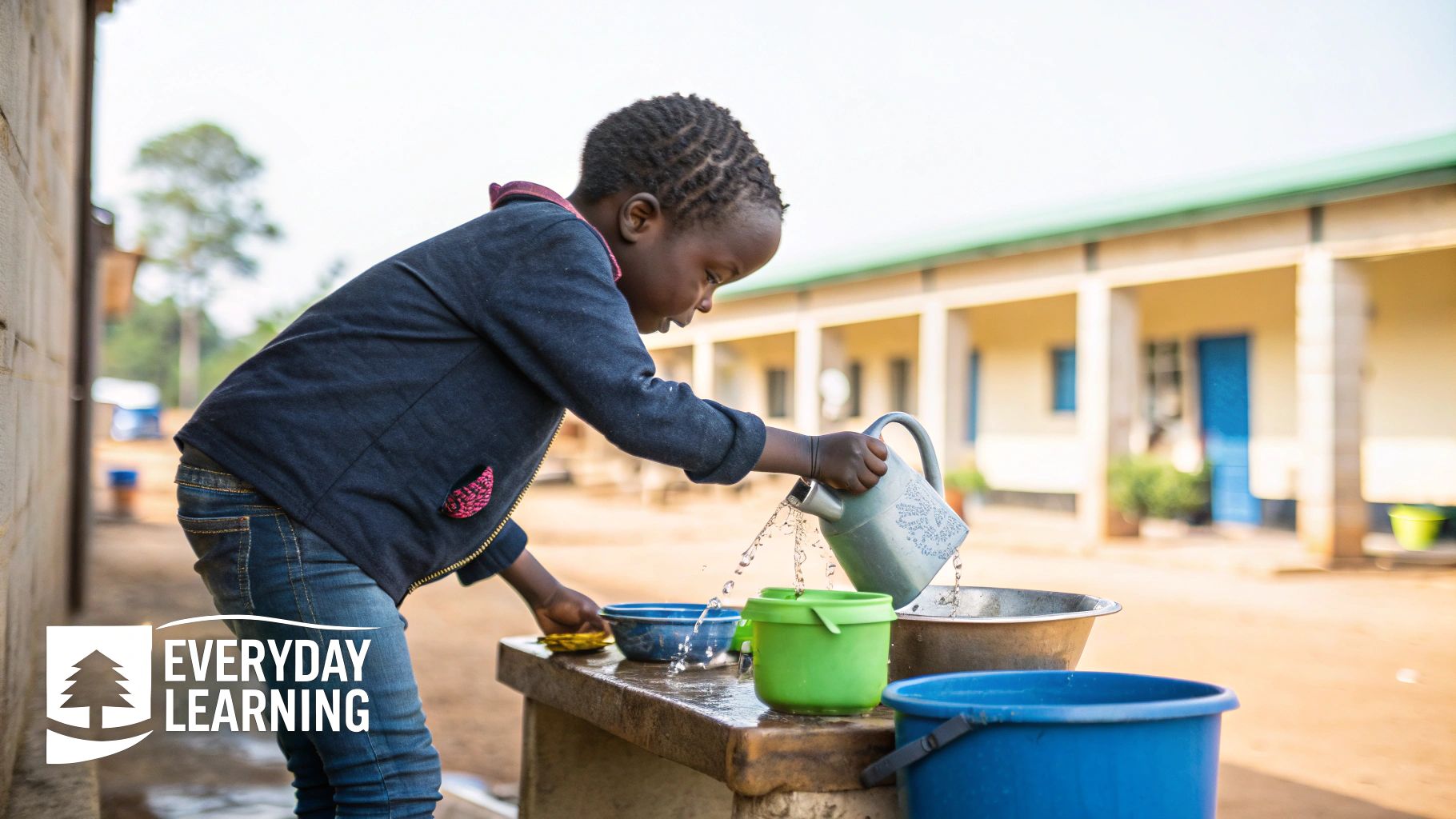 A child helps with meal preparation by slicing a soft fruit on a cutting board.