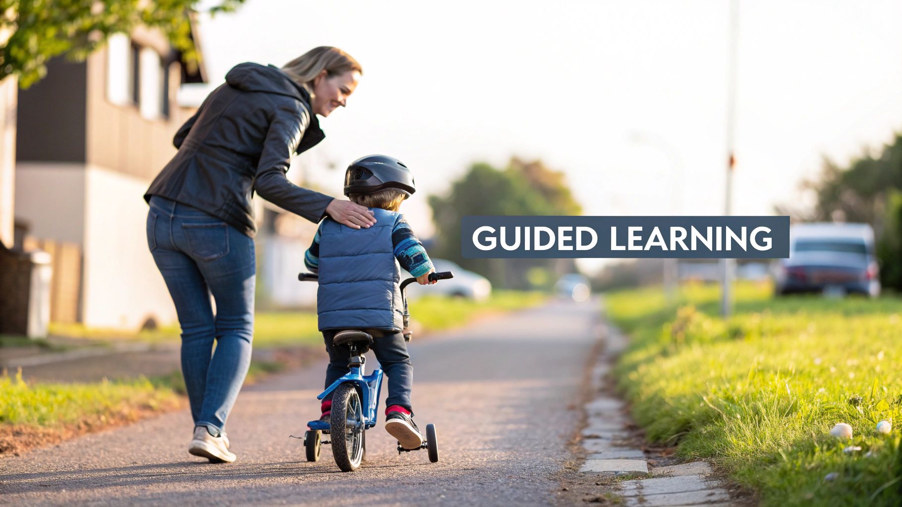 A child and a parent working together on a puzzle, showing supportive interaction.