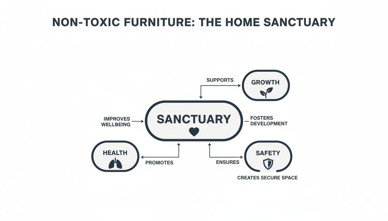 An infographic illustrating how a home sanctuary promotes health, growth, and safety benefits.