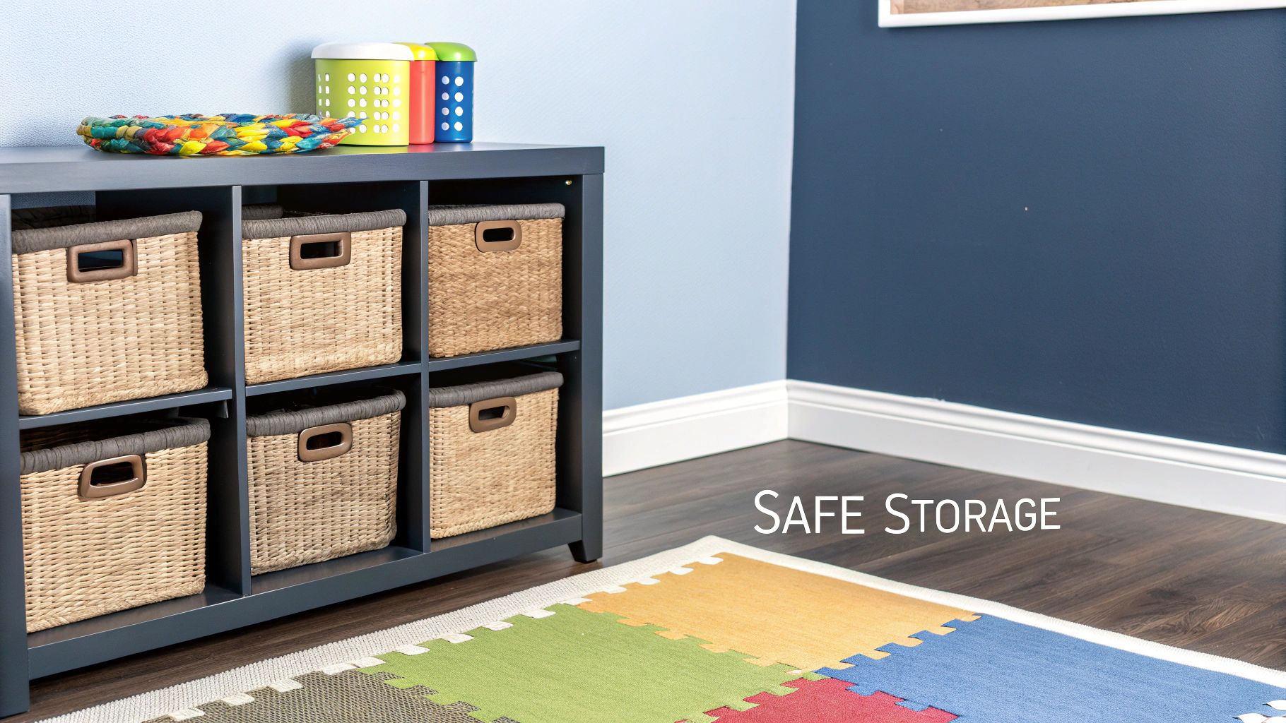 Montessori toddler bedroom storage and safety