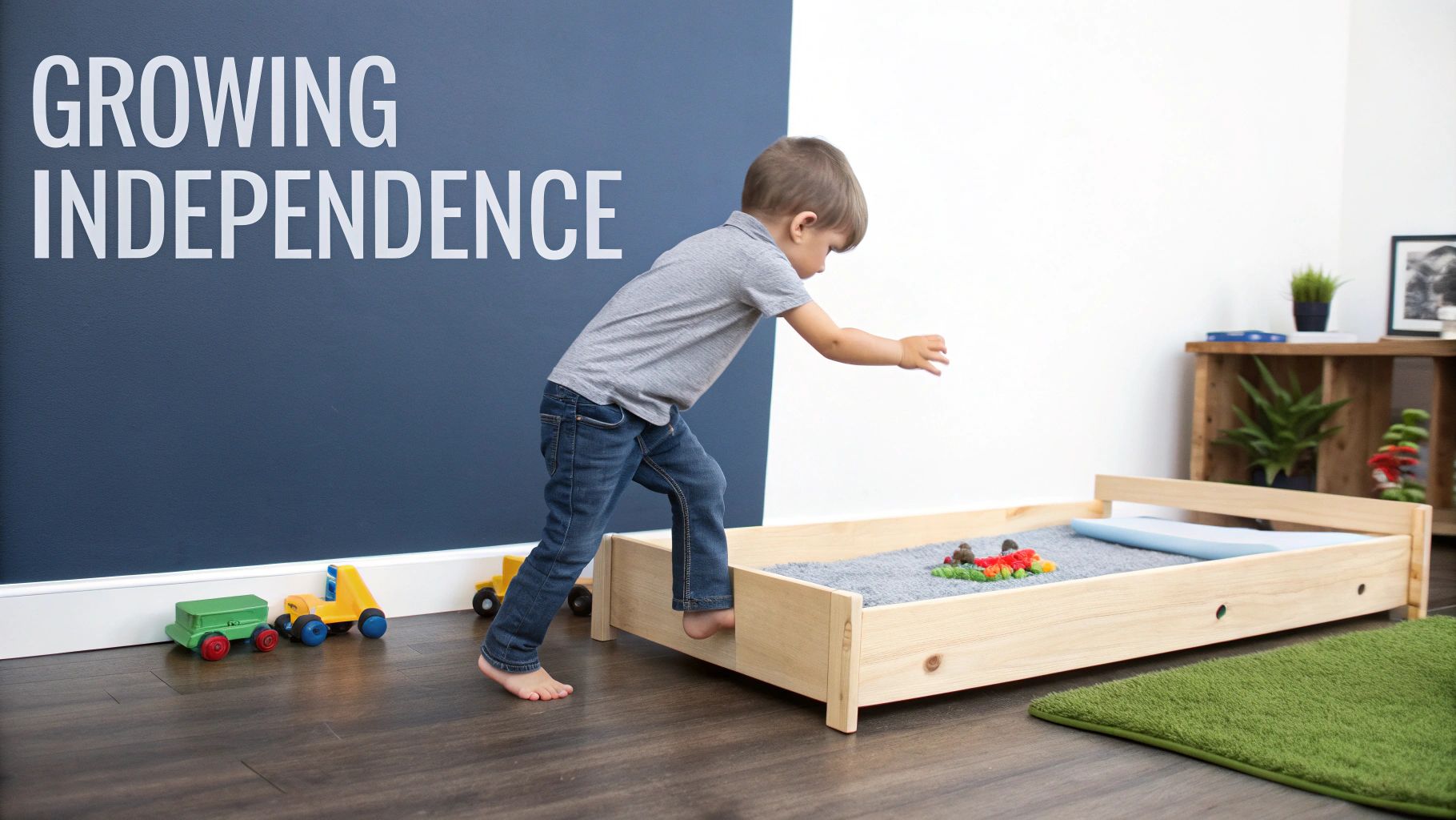 Toddler on Floor Bed Exploring