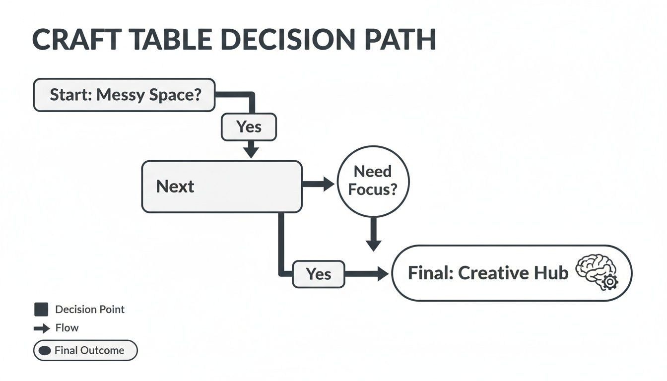 Flowchart illustrating the Craft Table Decision Path, starting with a messy space and leading to a creative hub.