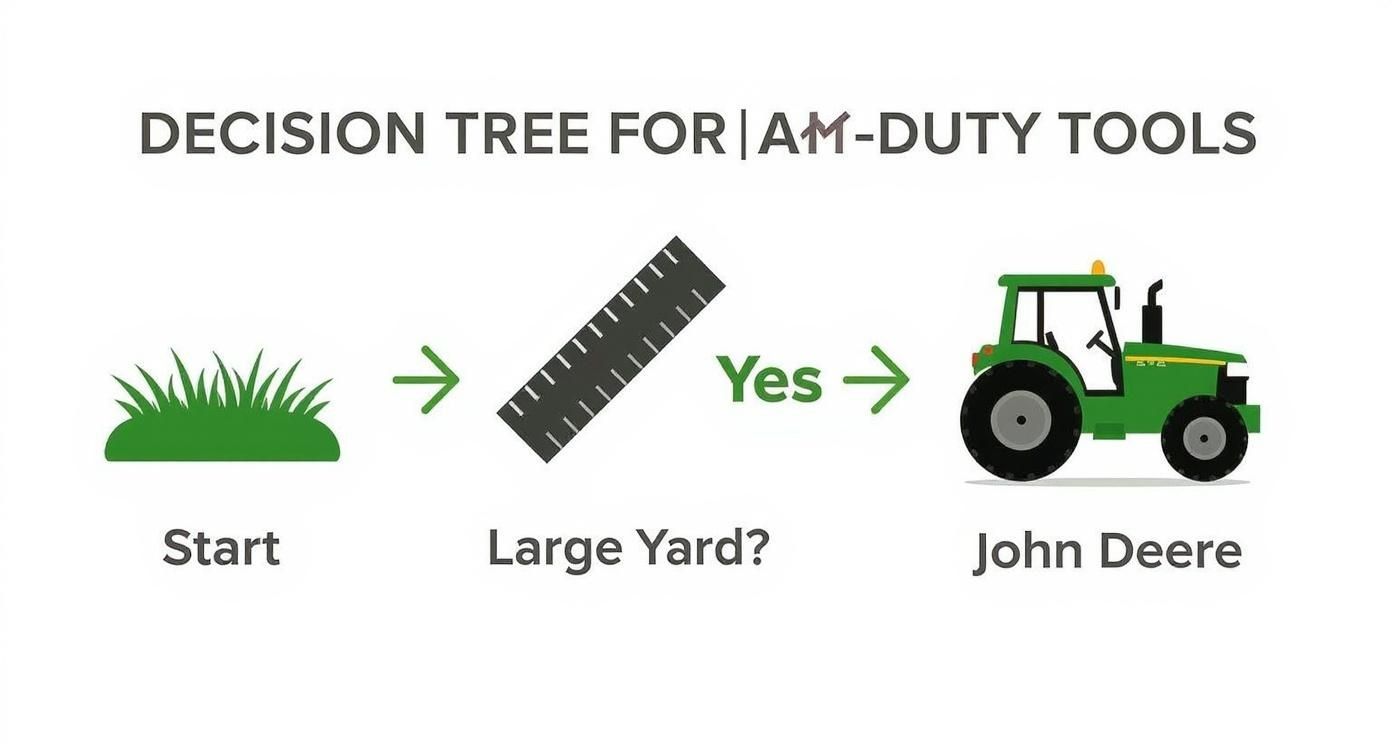 An infographic showing a decision tree for heavy-duty garden tool brands.