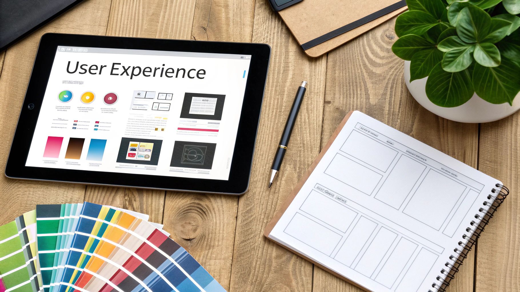 A web designer creating a user interface in Figma, showing interactive components and a clean layout.