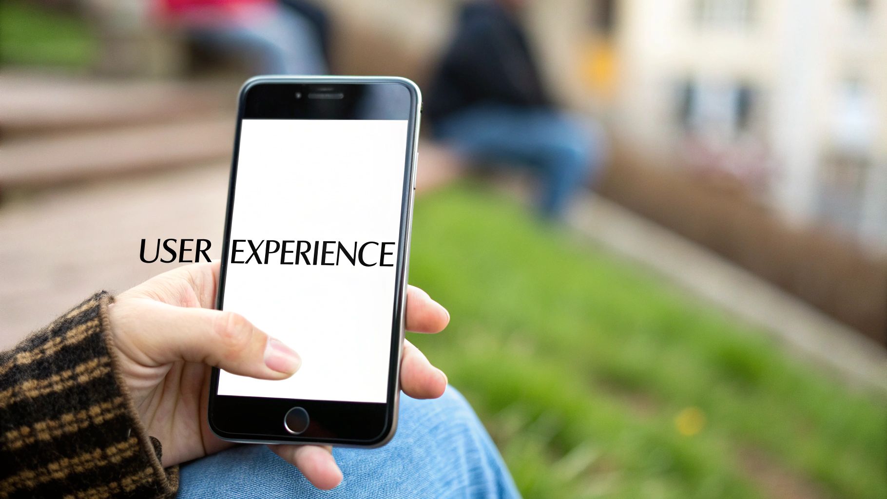 A person interacting with a sleek, mobile-friendly website on their phone, with icons representing positive user experience signals like fast loading times and clear calls-to-action.