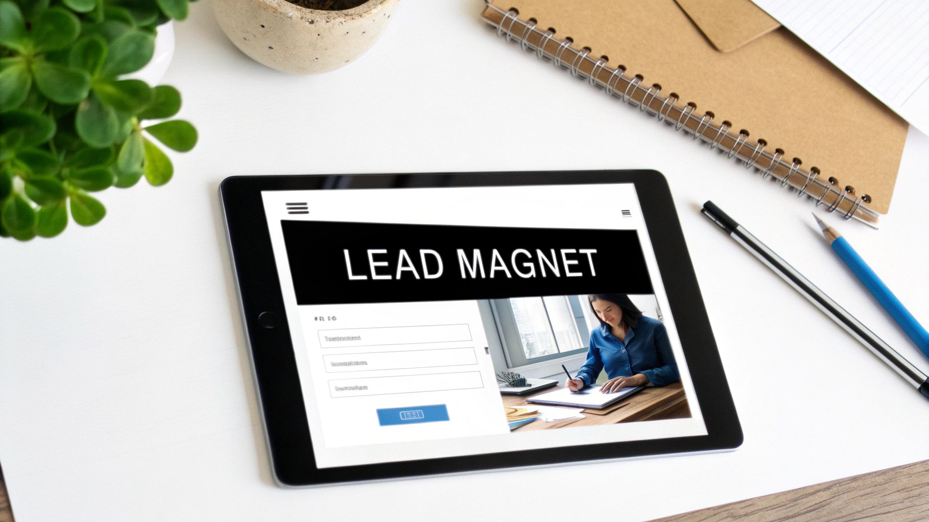A website design mockup showing a clean landing page with a prominent call-to-action button, symbolizing conversion optimization.