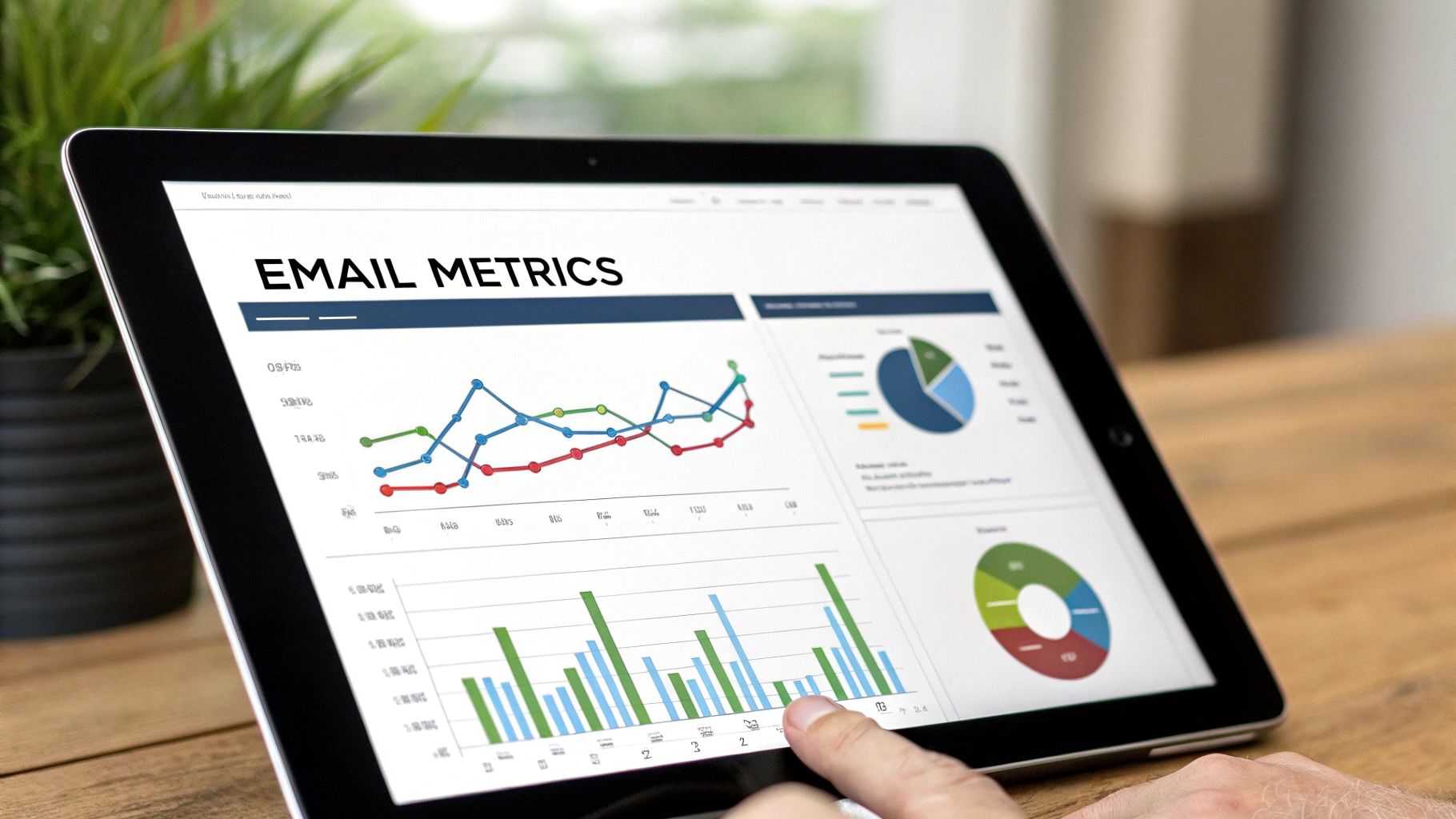 A marketer using a tablet to drag and drop audience segments, visualizing data clusters and personalized campaign flows.