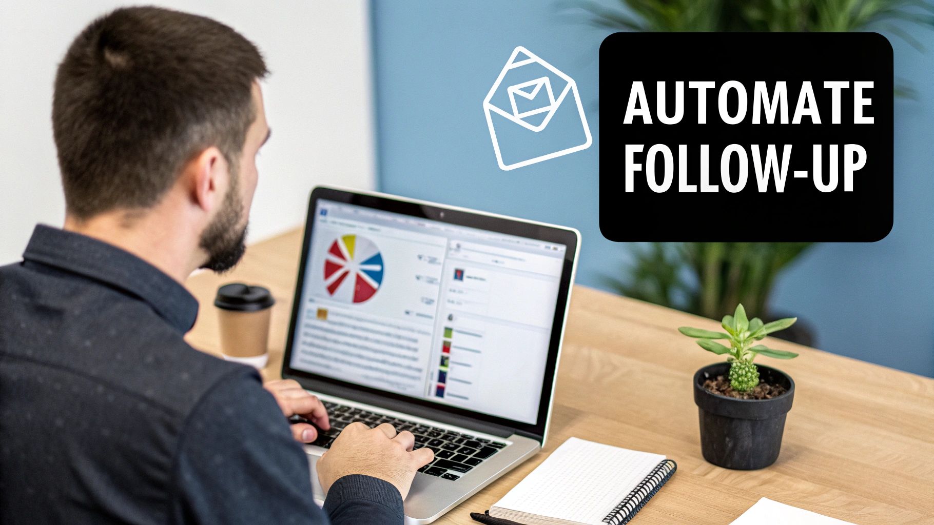 A digital illustration showing a series of automated emails being sent to a group of leads, representing the concept of lead nurturing automation.