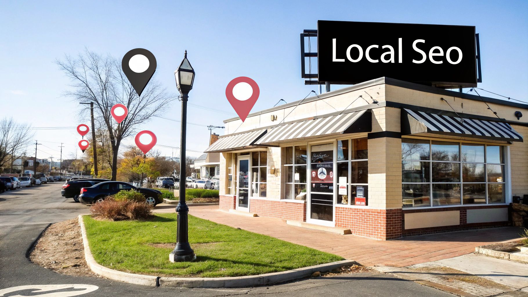 A map with several location pins, indicating a business's service areas, symbolizing local SEO strategy.