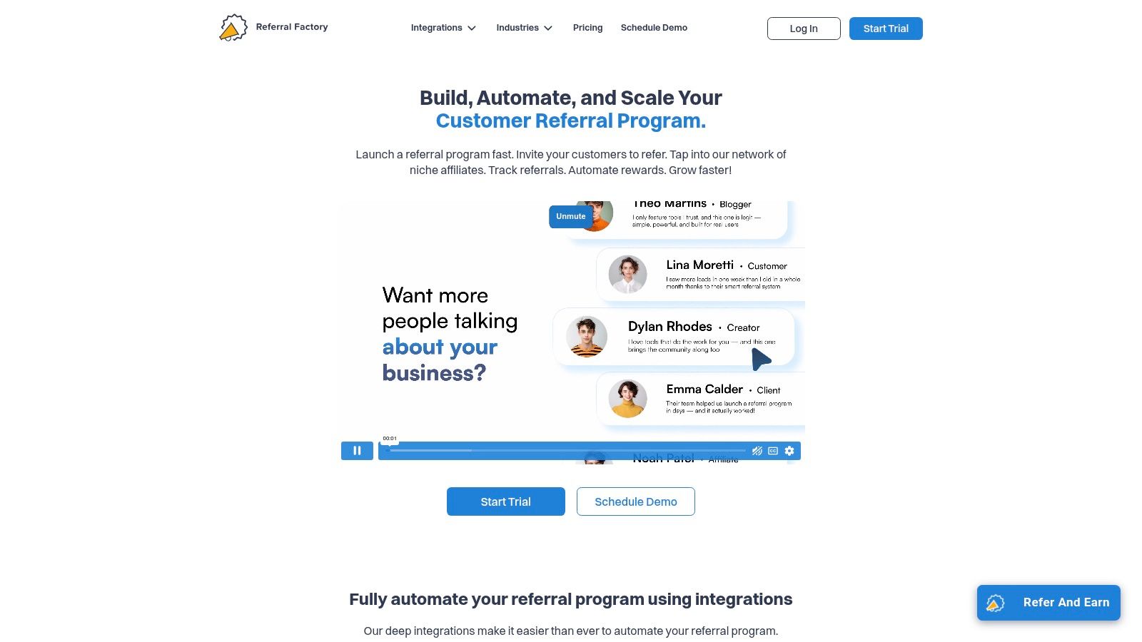 Referral Factory’s homepage showcasing its template-driven approach to creating referral programs.