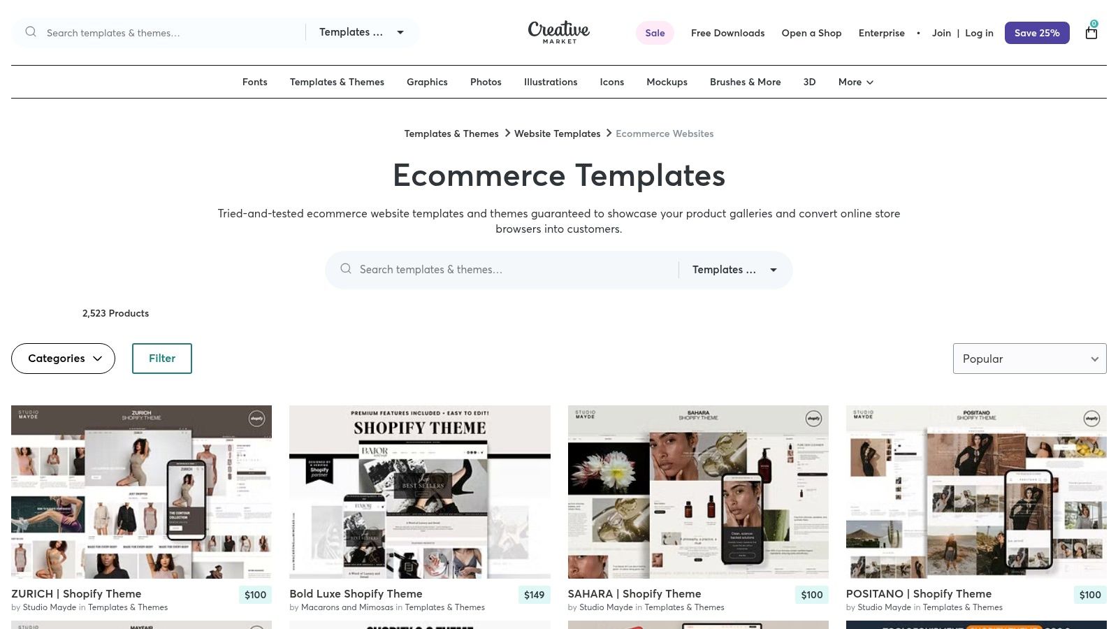 Creative Market (Ecommerce website templates)