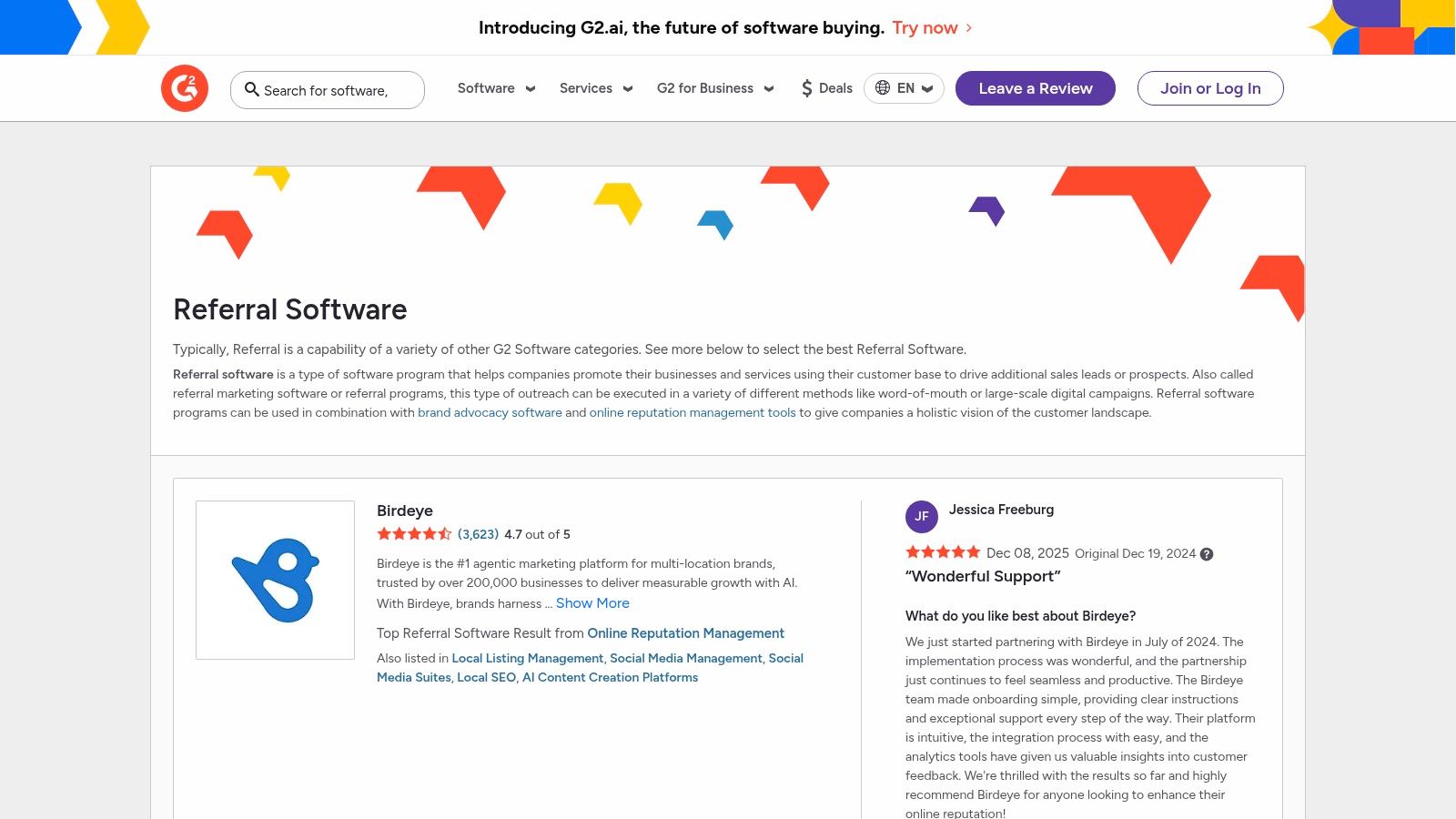 G2 – Referral Software Category