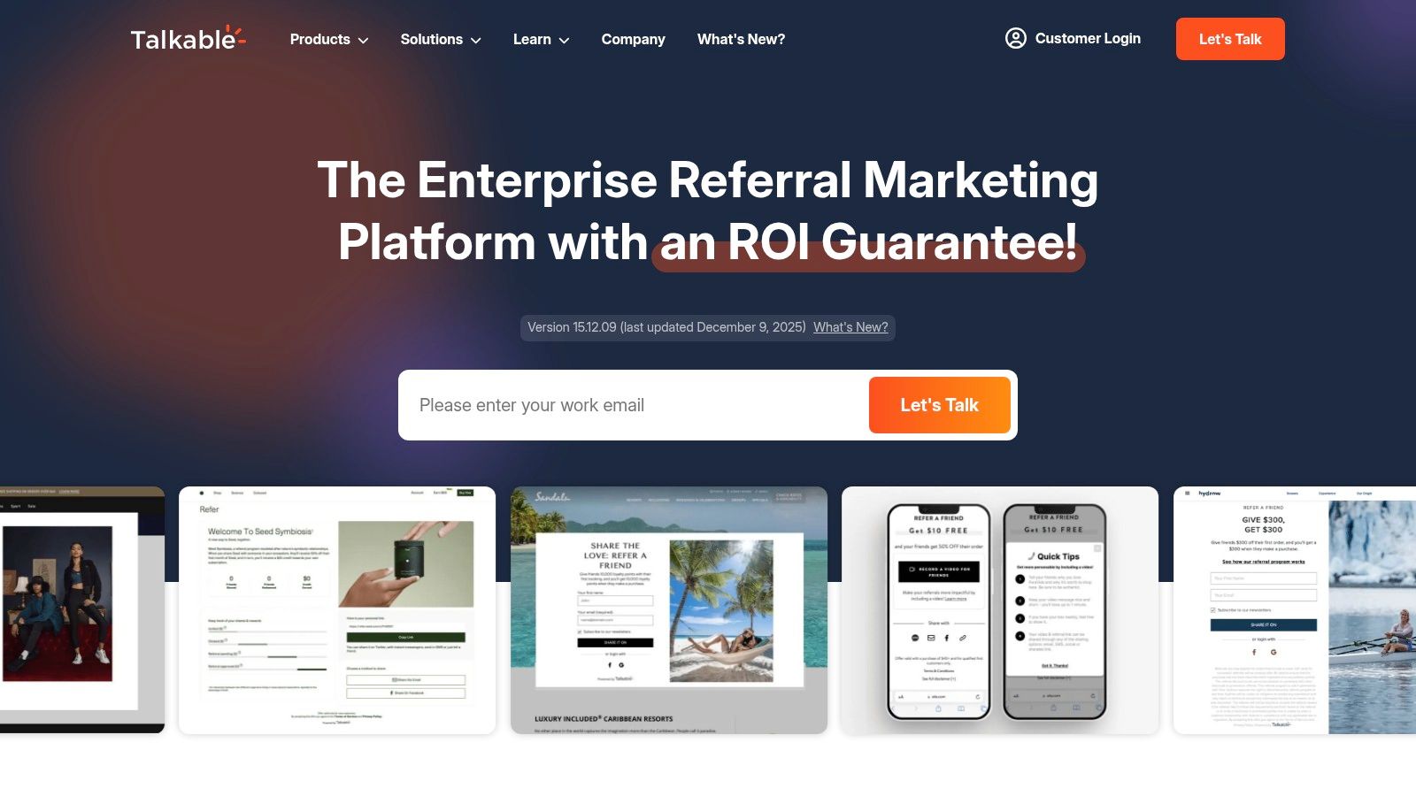 Talkable's platform showcasing its focus on enterprise referral and loyalty programs.